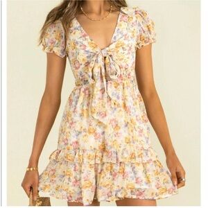 Petal & Pup Floral Tie-Front Short Sleeve Mini Dress Size XL